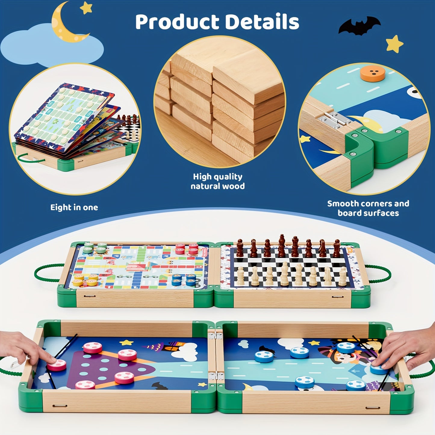 8 in 1 Wooden Board Game Set